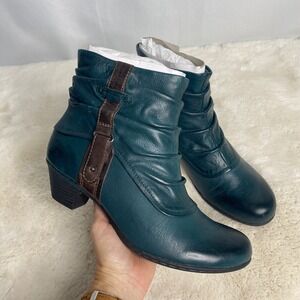 Cobb Hill Rockport Bethany Teal Leather Ruched Ankle Boots CBD03BTL Womens 8.5 M
